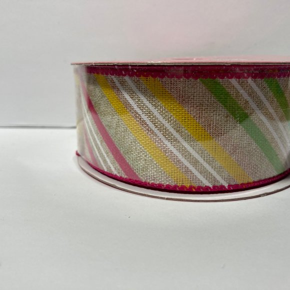 2 Spring Stripe Wired Ribbon 1.5" 25' Pink Yellow - Picture 6 of 12
